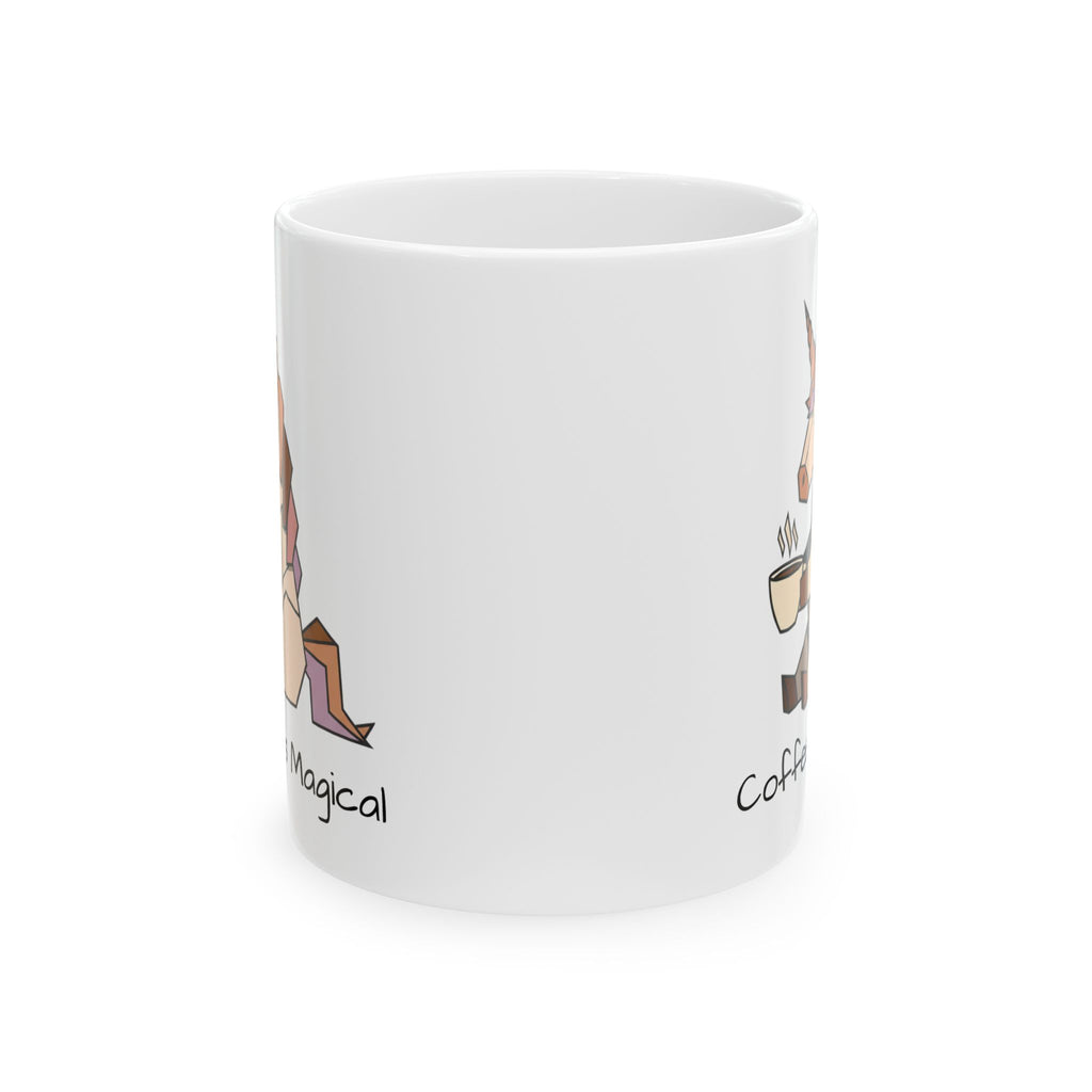 Coffee & Chill Magical Unicorn Ceramic Mug — Unicorn with Coffee Illustration, 11oz/15oz