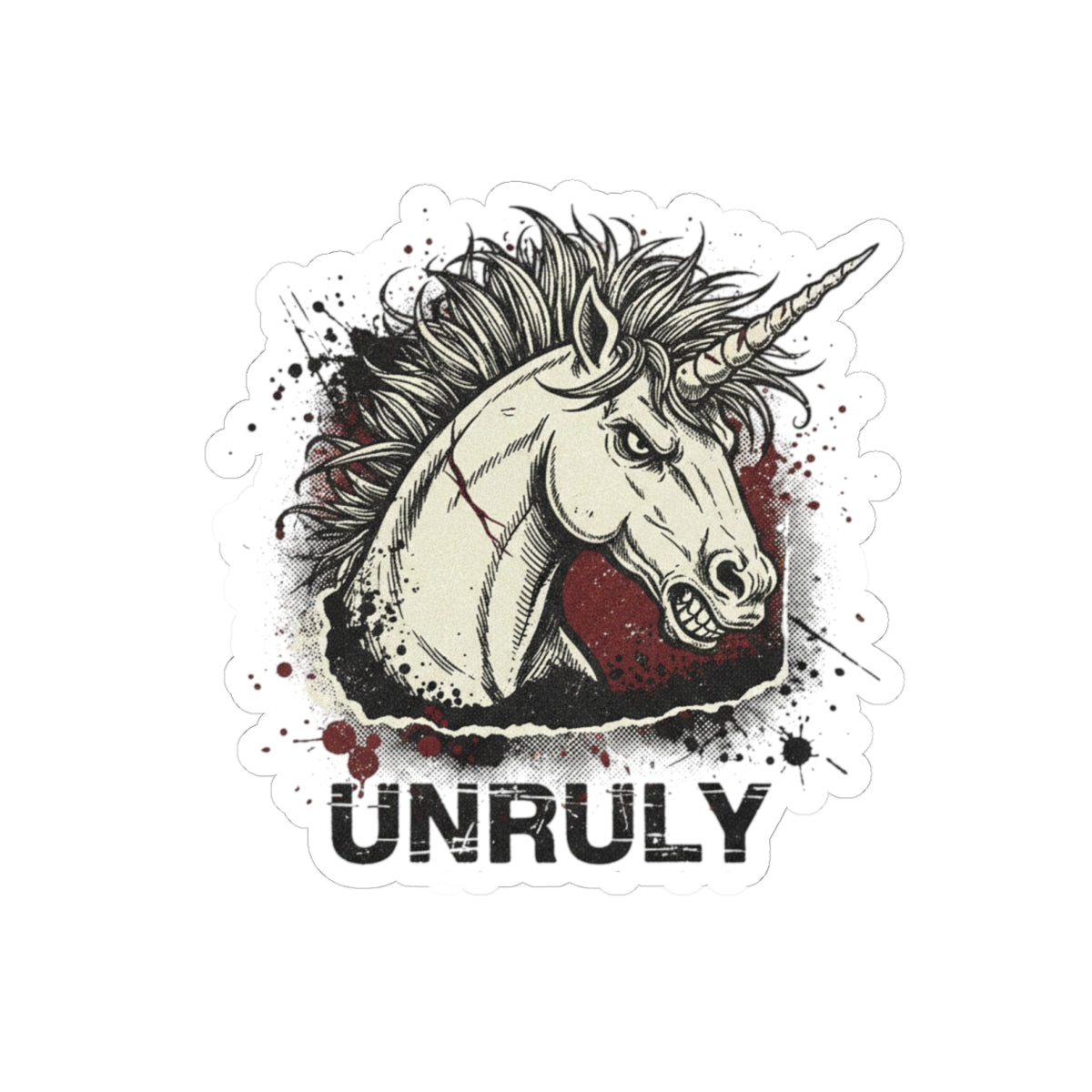 Unruly Unicorn Skull Sticker | grunge revival, punk plaid aesthetic