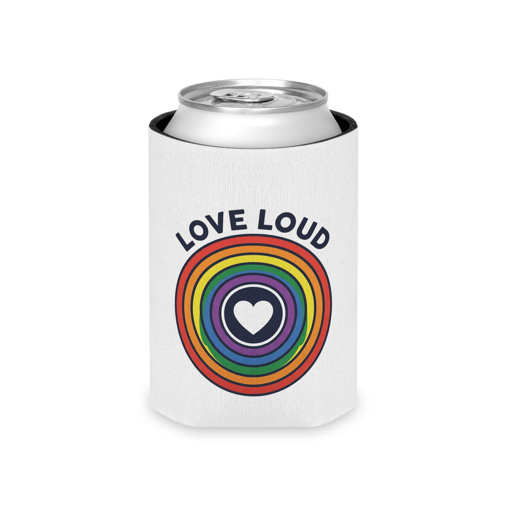 Can Cooler — "Love Loud" Rainbow Heart Pride Can Cooler (Insulated Drink Koozie)