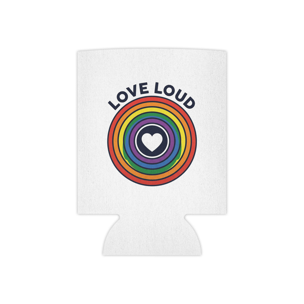 Can Cooler — "Love Loud" Rainbow Heart Pride Can Cooler (Insulated Drink Koozie)