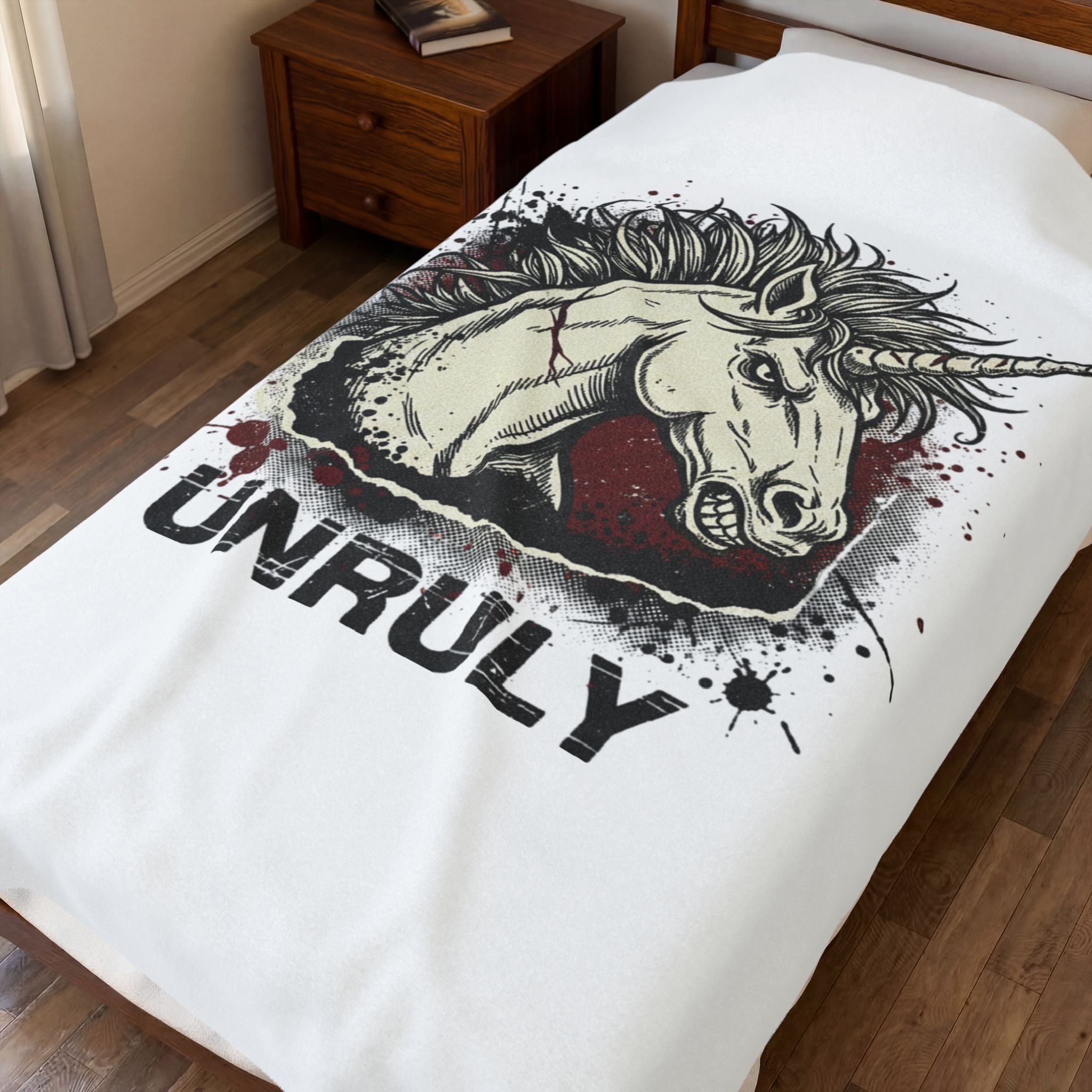 Unruly Punk Unicorn Velvet Plush Blanket | grunge revival, plaid comeback