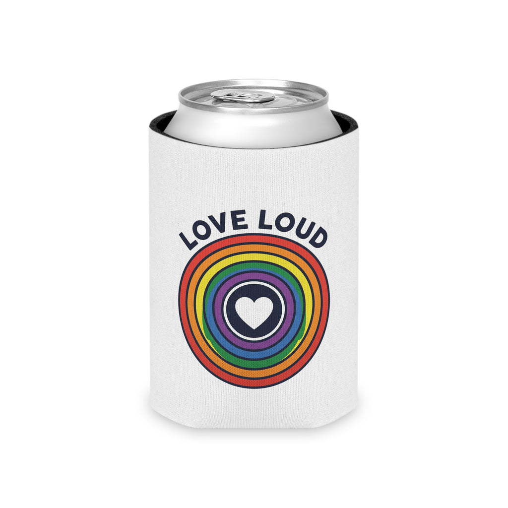 Can Cooler — "Love Loud" Rainbow Heart Pride Can Cooler (Insulated Drink Koozie)