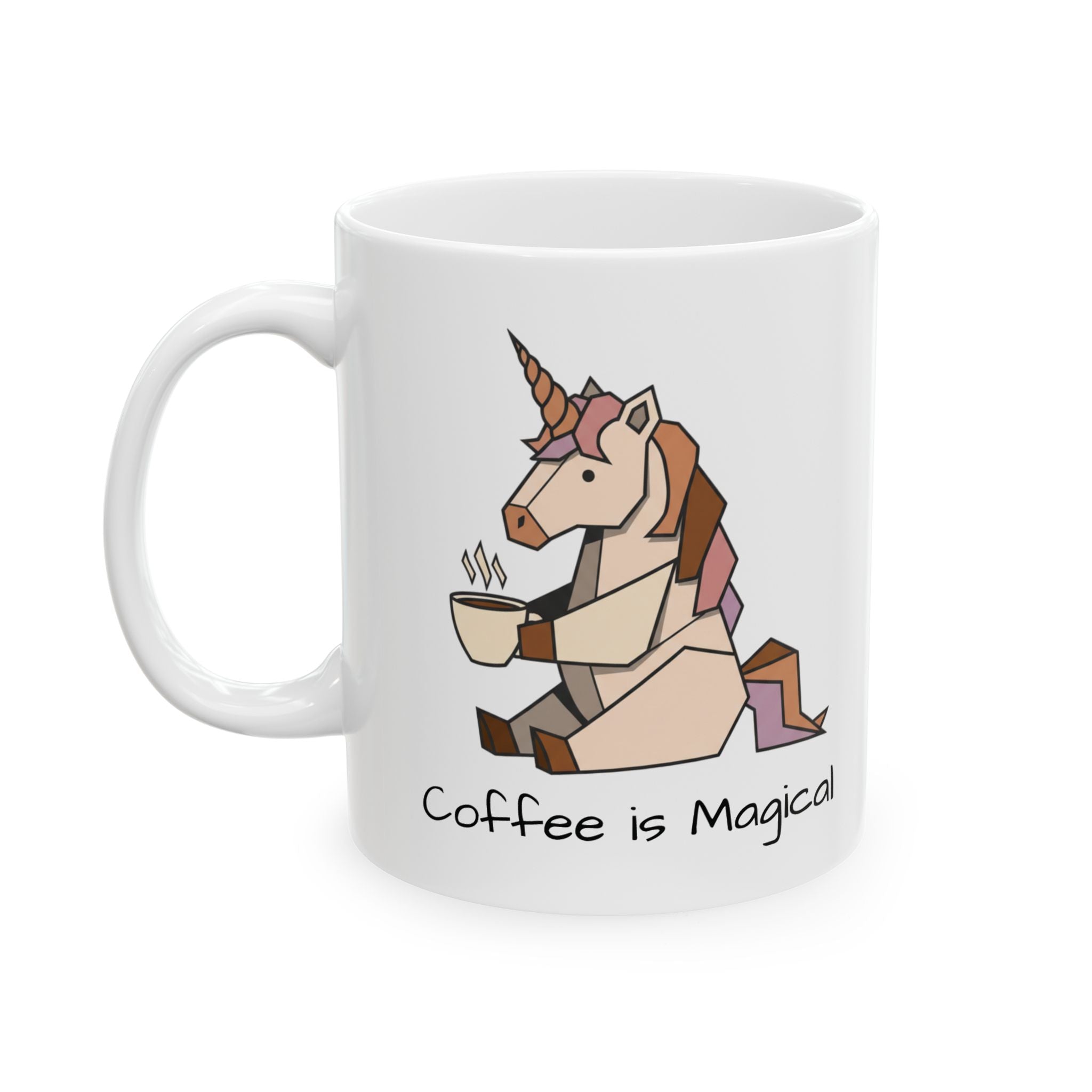 Coffee & Chill Magical Unicorn Ceramic Mug — Unicorn with Coffee Illustration, 11oz/15oz